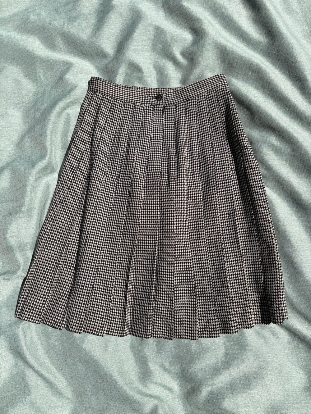Lands' End Black & White Houndstooth Pleated Skater Skirt